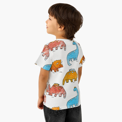 Juniors Crew Neck Short Sleeve T-shirt with Dinosaur Print