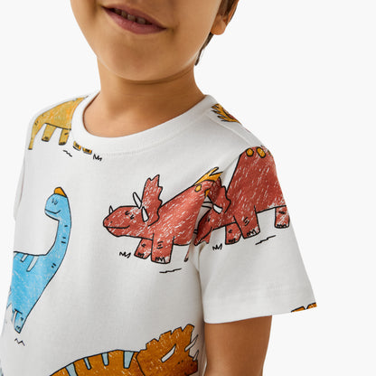 Juniors Crew Neck Short Sleeve T-shirt with Dinosaur Print