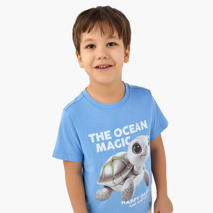 Juniors Crew Neck Short Sleeves T-shirt with Turtle Graphic Print