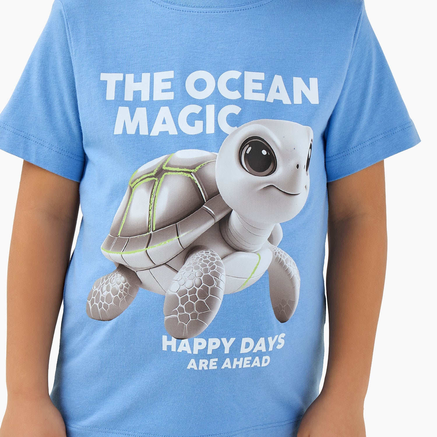 Juniors Crew Neck Short Sleeves T-shirt with Turtle Graphic Print