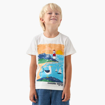 Juniors Crew Neck Short Sleeves T-shirt with Graphic Print - White / 1-2 yrs