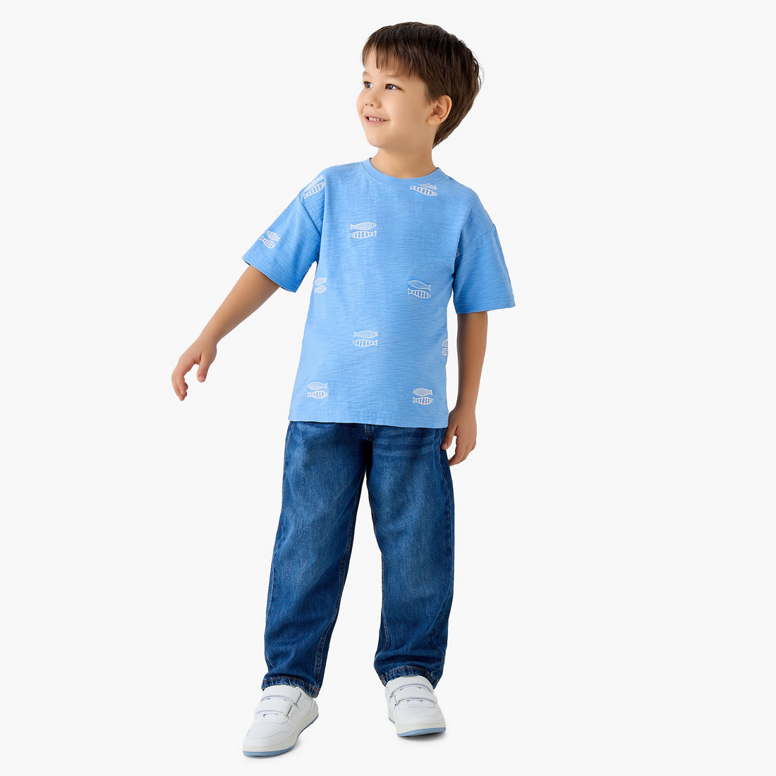 Juniors Crew Neck Short Sleeves T-shirt with Fish Embroidery