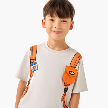 Juniors Crew Neck Short Sleeve T-shirt with Backpack Print