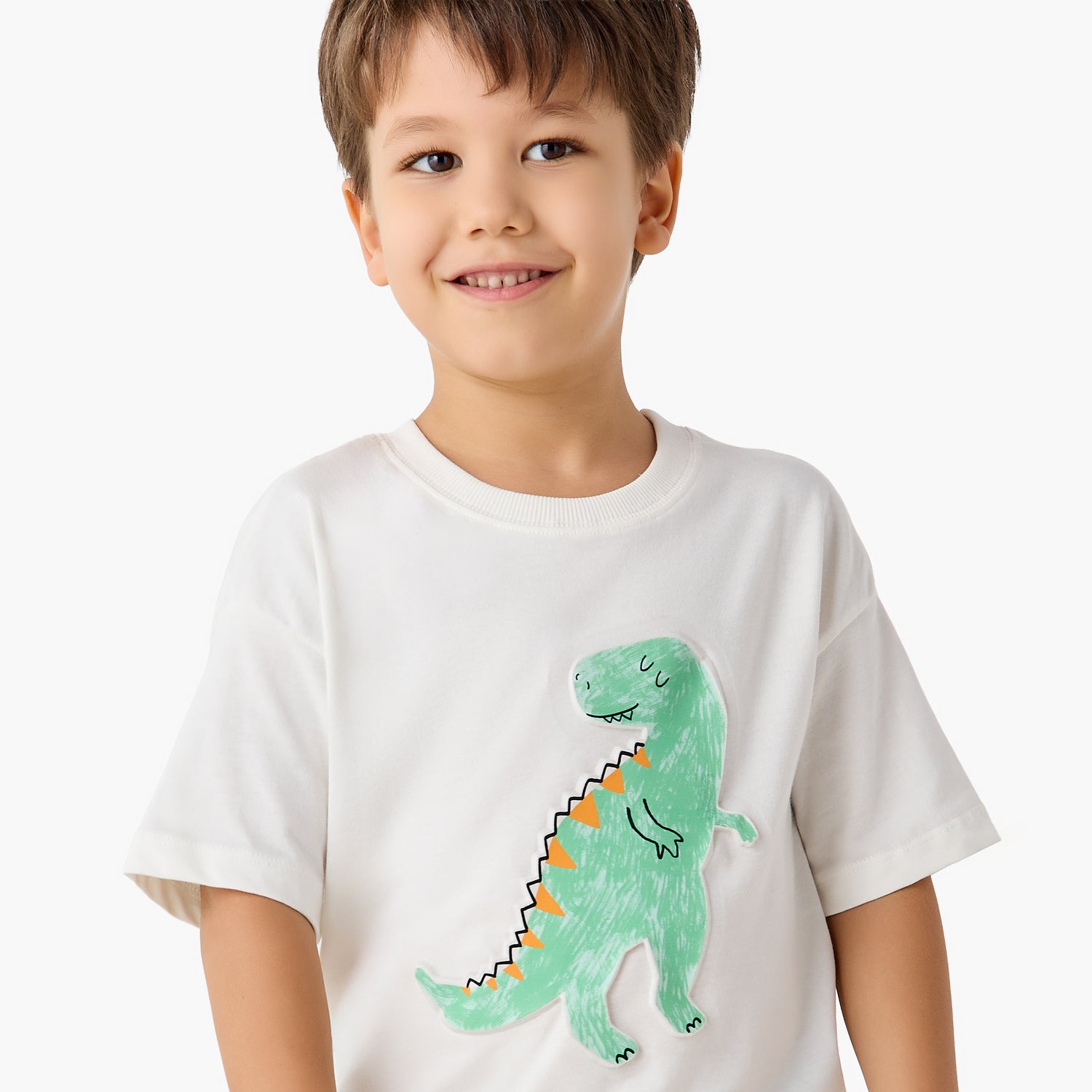 Juniors Crew Neck Short Sleeves T-shirt with Dinosaur Embossed