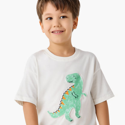 Juniors Crew Neck Short Sleeves T-shirt with Dinosaur Embossed