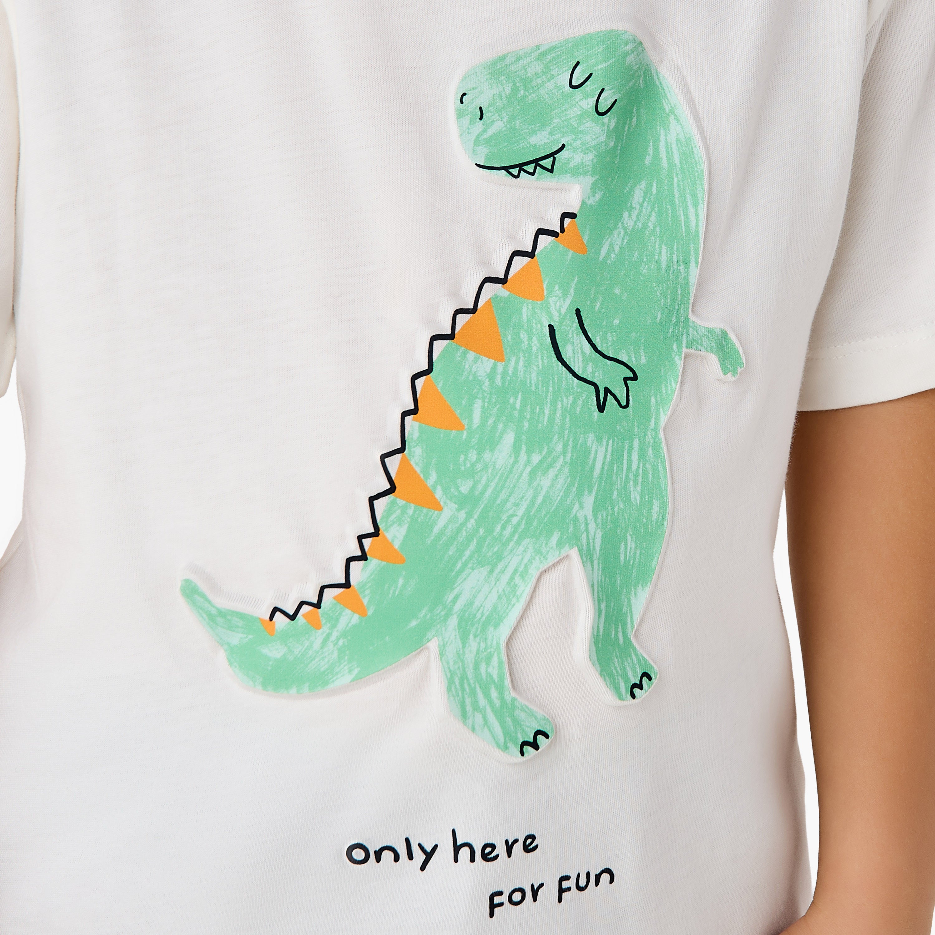 Juniors Crew Neck Short Sleeves T-shirt with Dinosaur Embossed