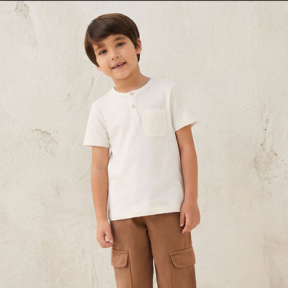 Juniors Henley Neck T-shirt with Pocket - Cotton - Short Sleeves