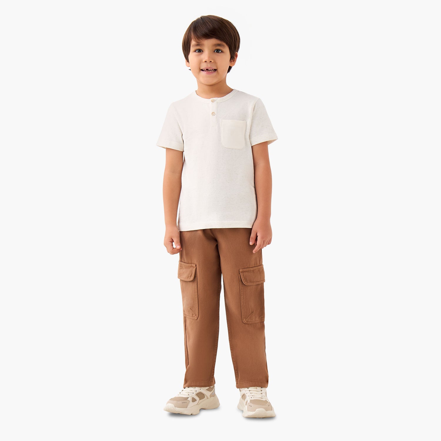 Juniors Henley Neck T-shirt with Pocket - Cotton - Short Sleeves