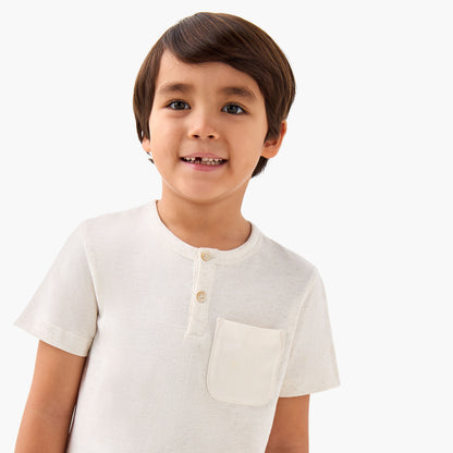 Juniors Henley Neck T-shirt with Pocket - Cotton - Short Sleeves