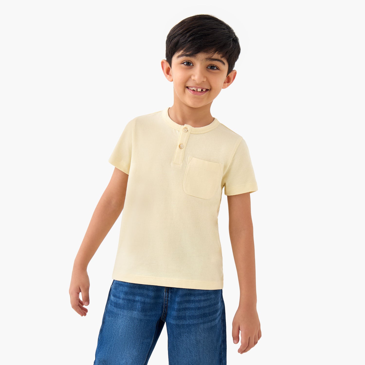 Juniors Henley Neck T-shirt with Pocket - Cotton - Short Sleeves