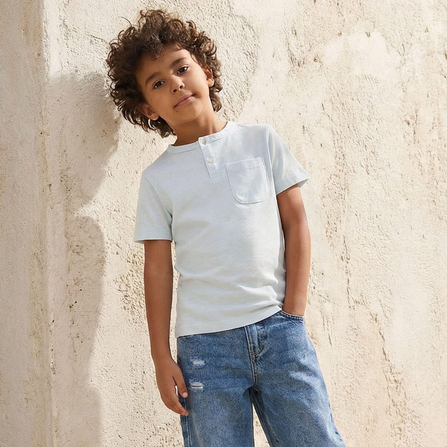 Juniors Henley Neck Short Sleeves T-shirt with Button Placket