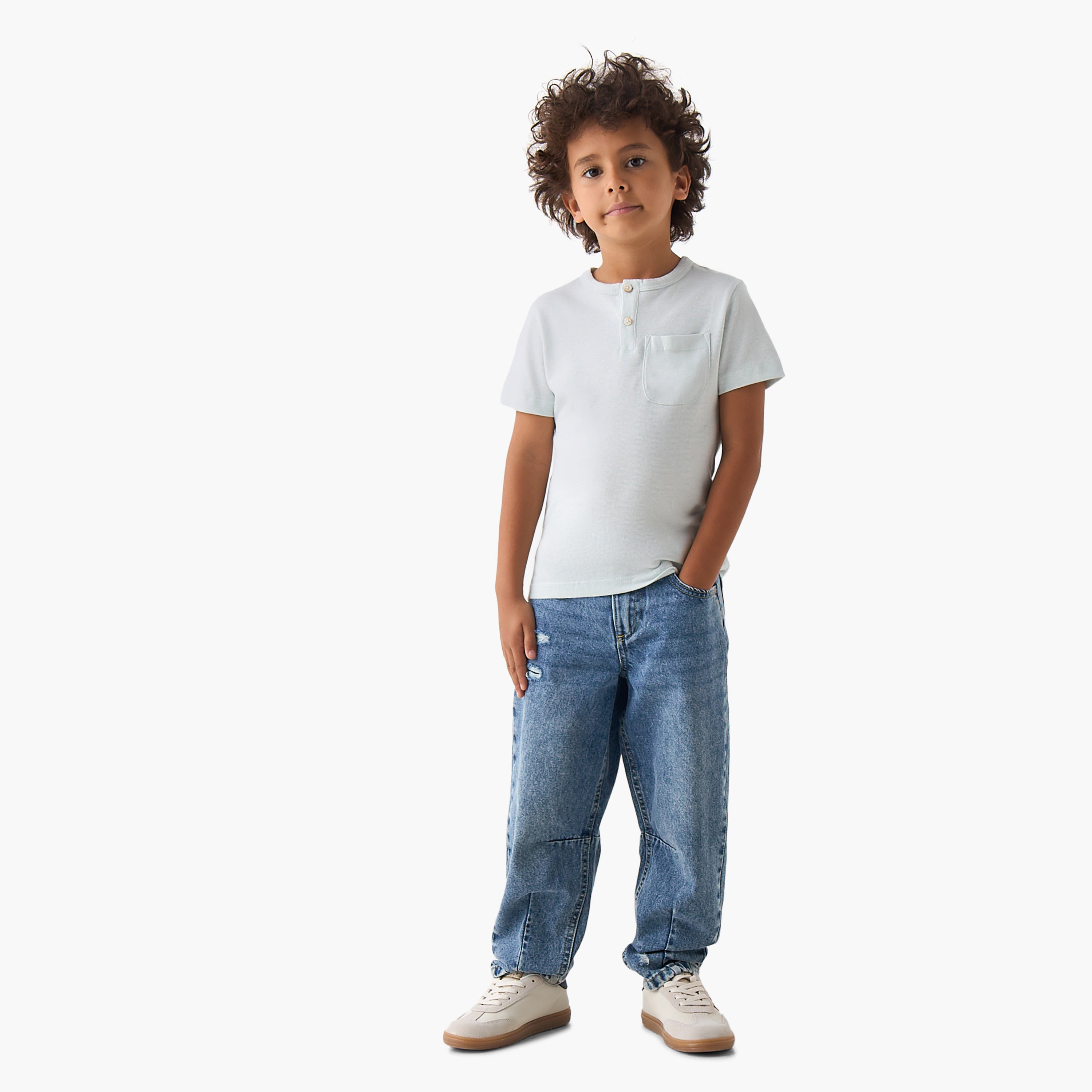 Juniors Henley Neck Short Sleeves T-shirt with Button Placket