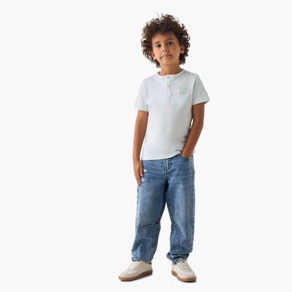 Juniors Henley Neck Short Sleeves T-shirt with Button Placket