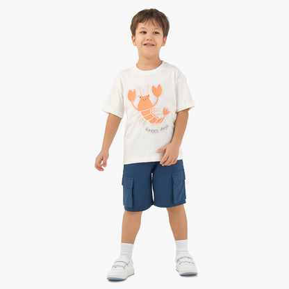 Juniors Crew Neck Short Sleeves T-shirt with Lobster Embossed Design
