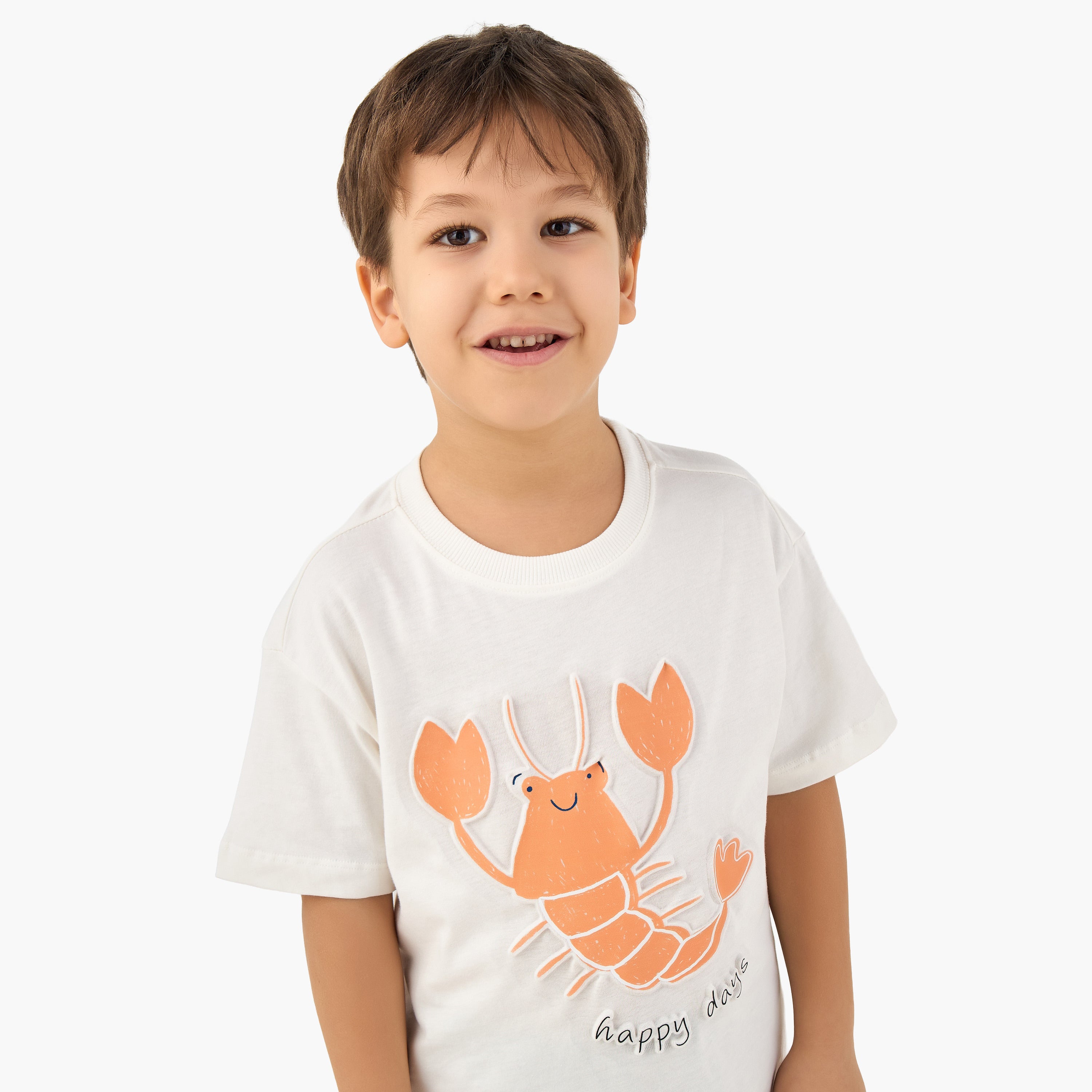 Juniors Crew Neck Short Sleeves T-shirt with Lobster Embossed Design