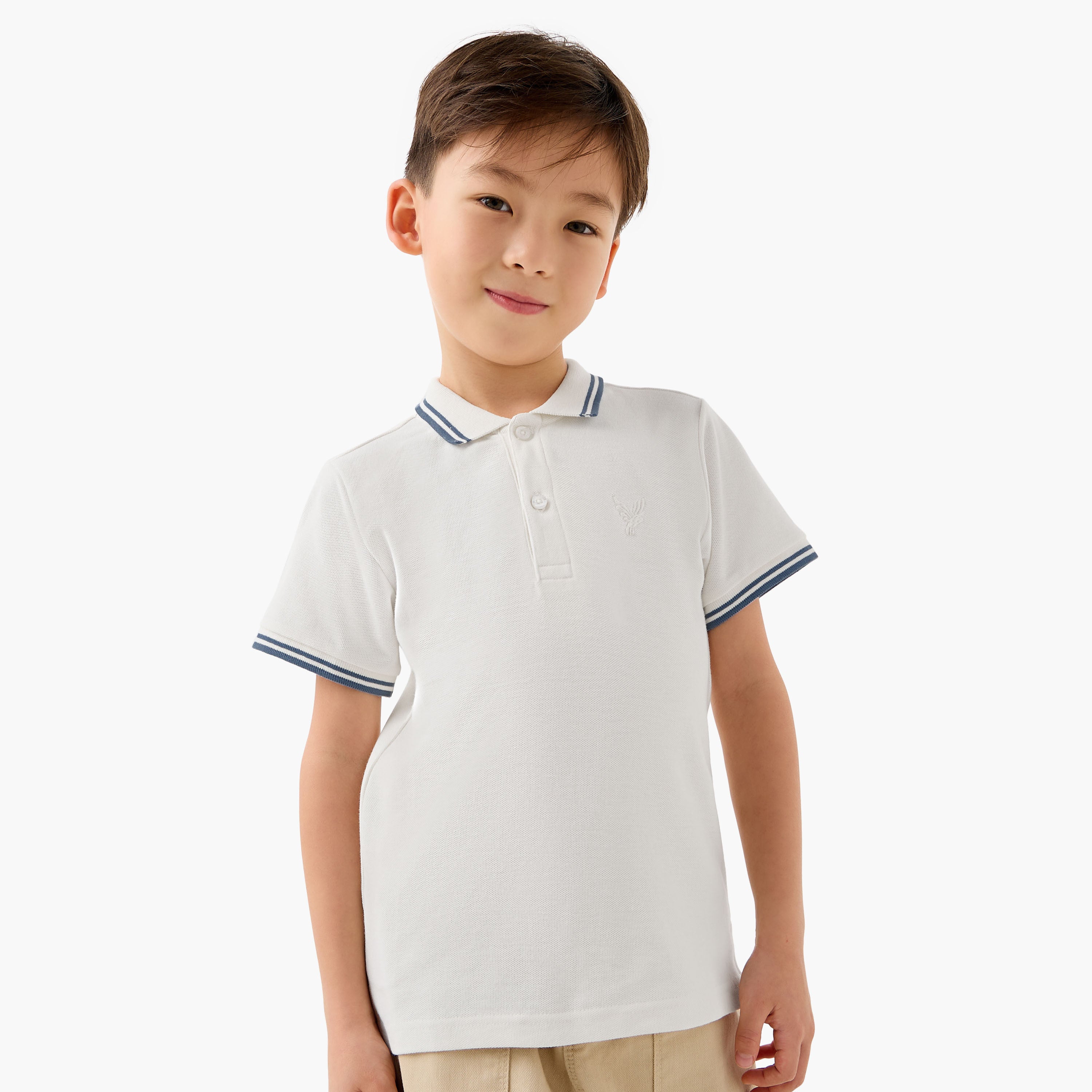 Juniors Collared Short Sleeves Polo T-shirt with Embroidery - White / 1-2 yrs