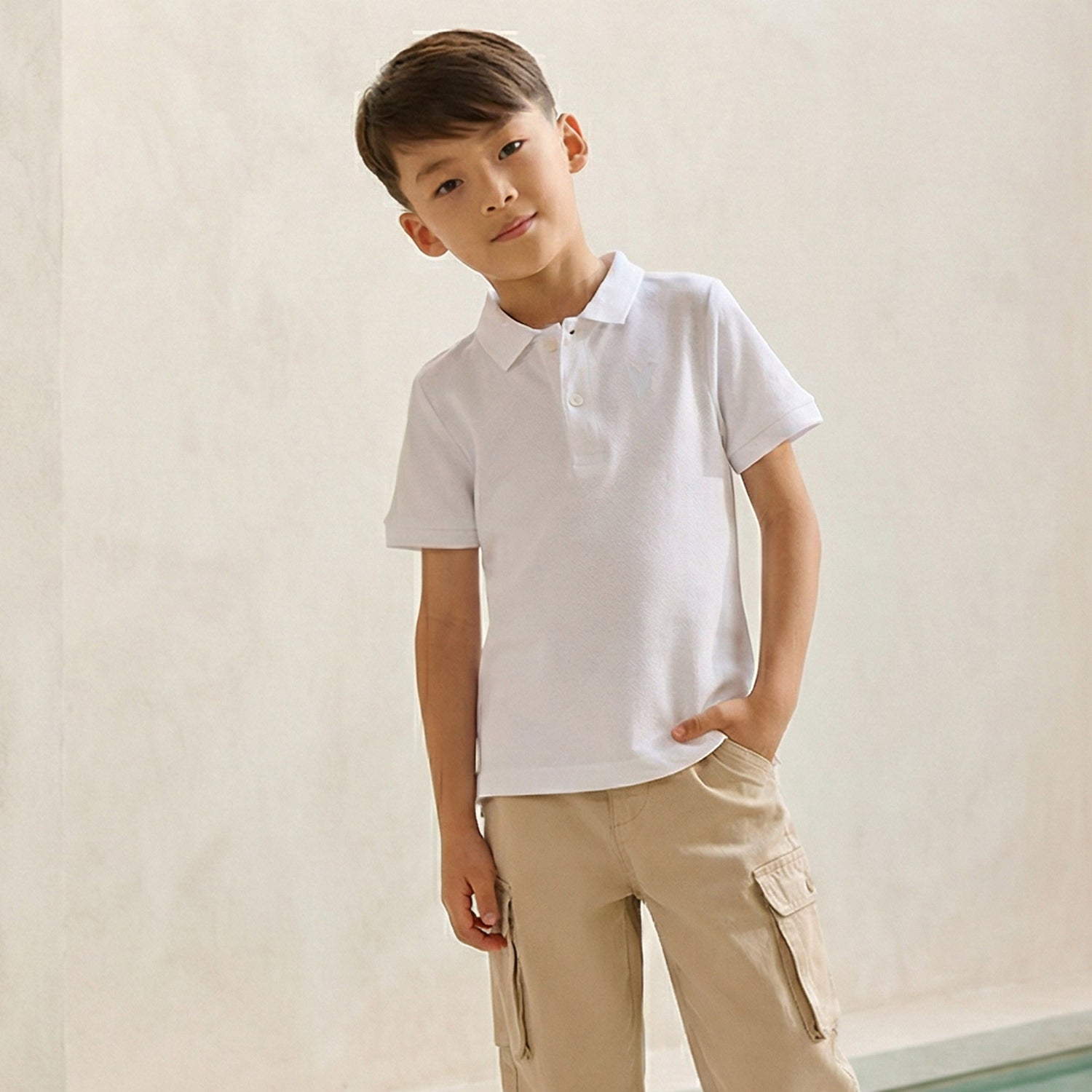 Juniors Collared Short Sleeve Polo T-shirt with Embroidery - White / 1-2 yrs