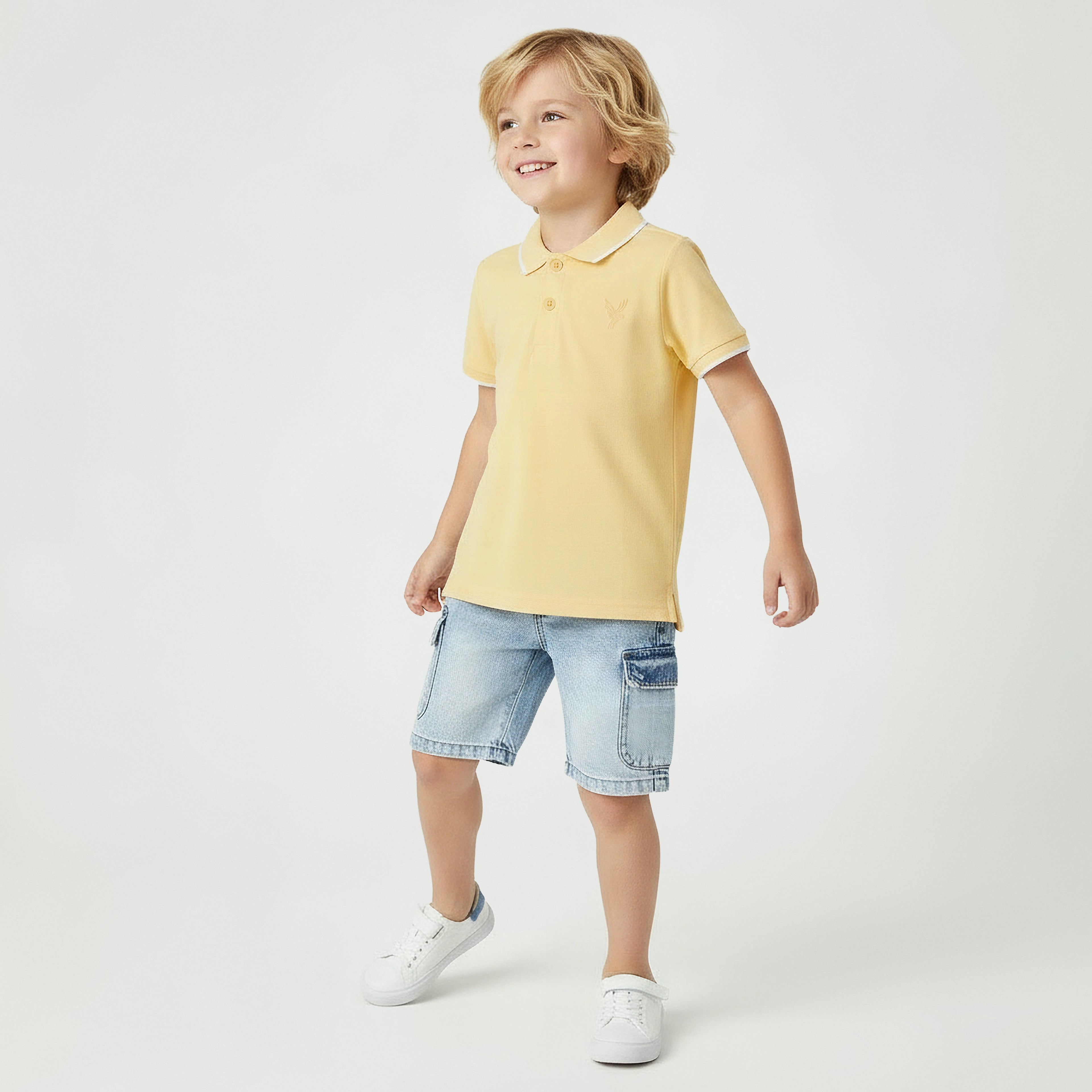 Juniors Boys Collared Short Sleeves T-shirt with Embroidery