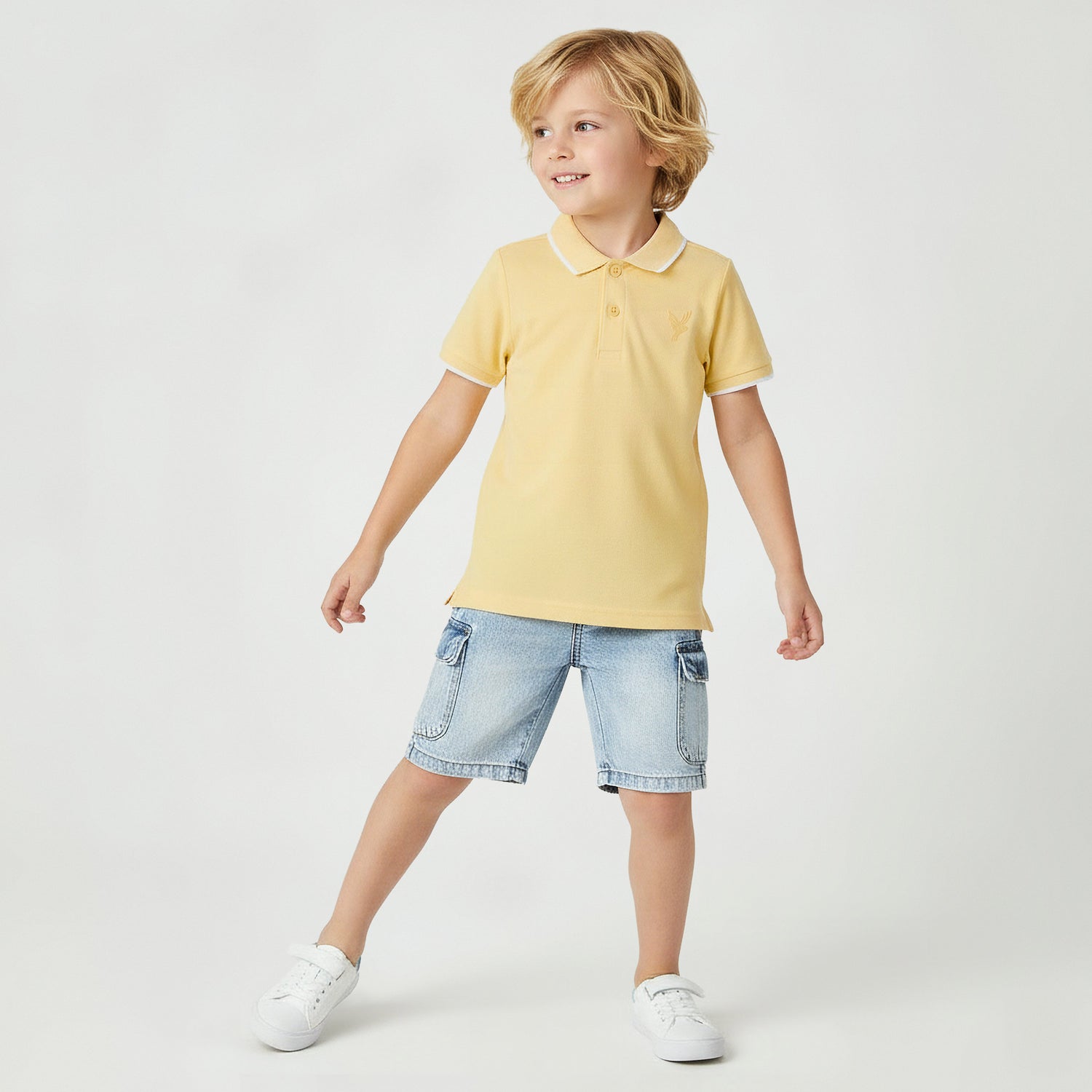 Juniors Boys Collared Short Sleeves T-shirt with Embroidery