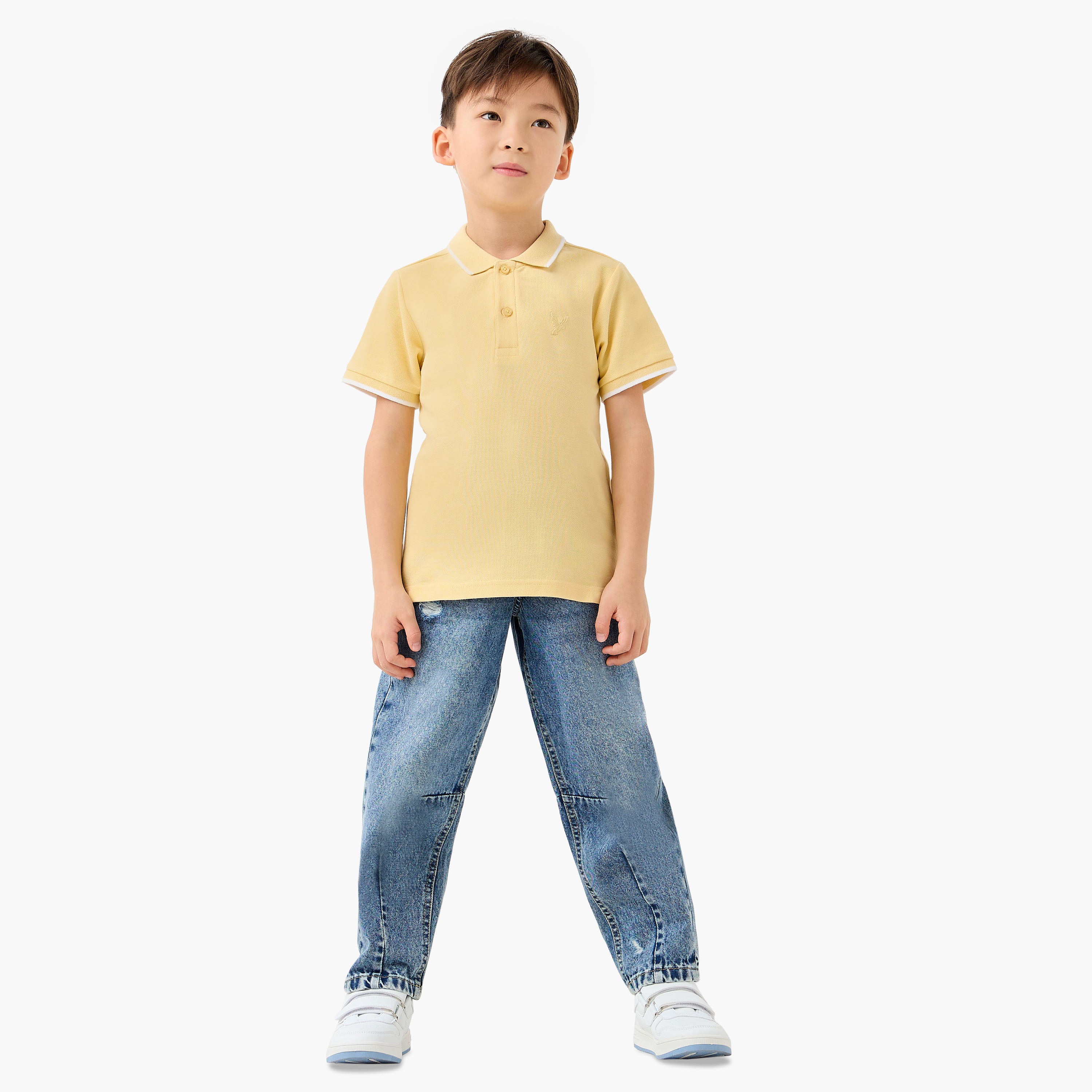 Juniors Boys Collared Short Sleeves T-shirt with Embroidery