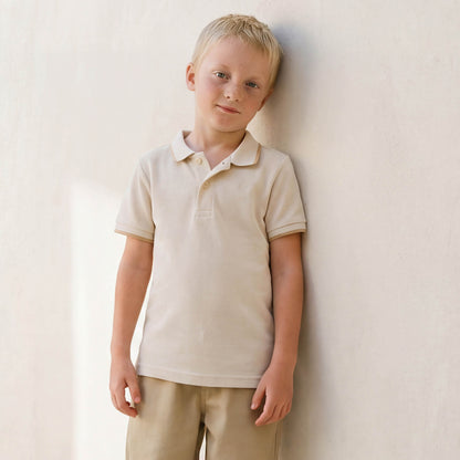 Juniors Collared Short Sleeves T-shirt with Textured Design - Beige / 1-2 yrs