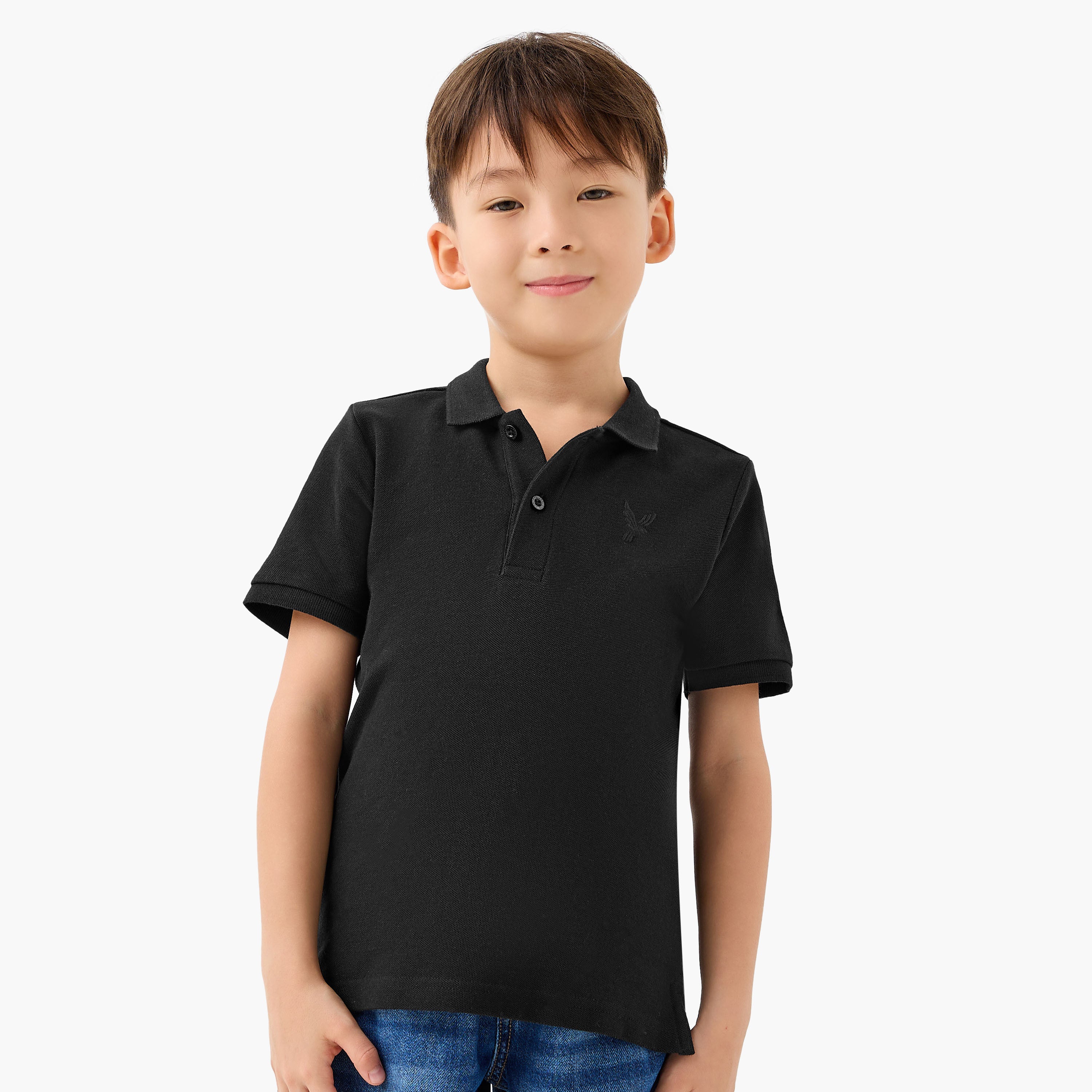 Juniors Collared Short Sleeves Polo T-shirt with Embroidery - Black / 1-2 yrs