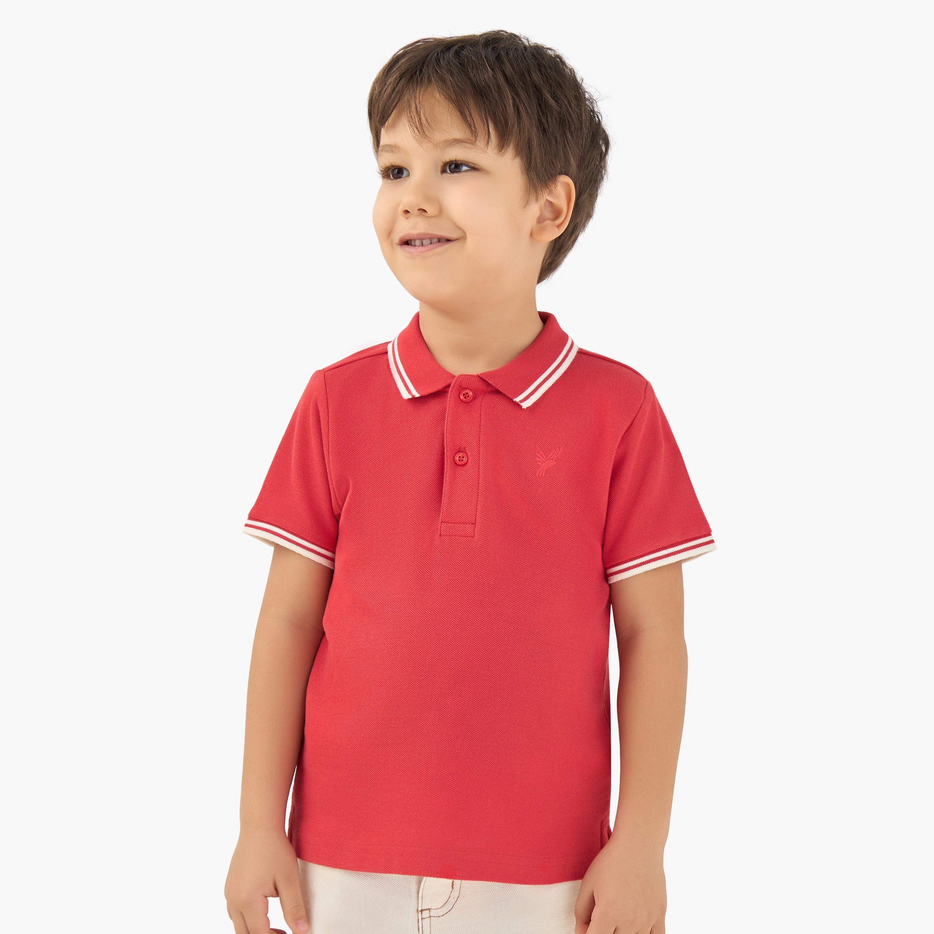 Juniors Polo Neck Short Sleeves T-shirt with Tipping Detail - Red / 1-2 yrs
