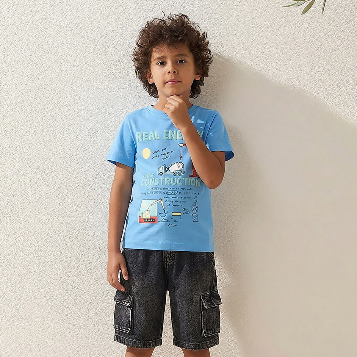 Juniors Crew Neck Short Sleeves T-shirt with Construction Print
