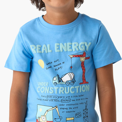 Juniors Crew Neck Short Sleeves T-shirt with Construction Print