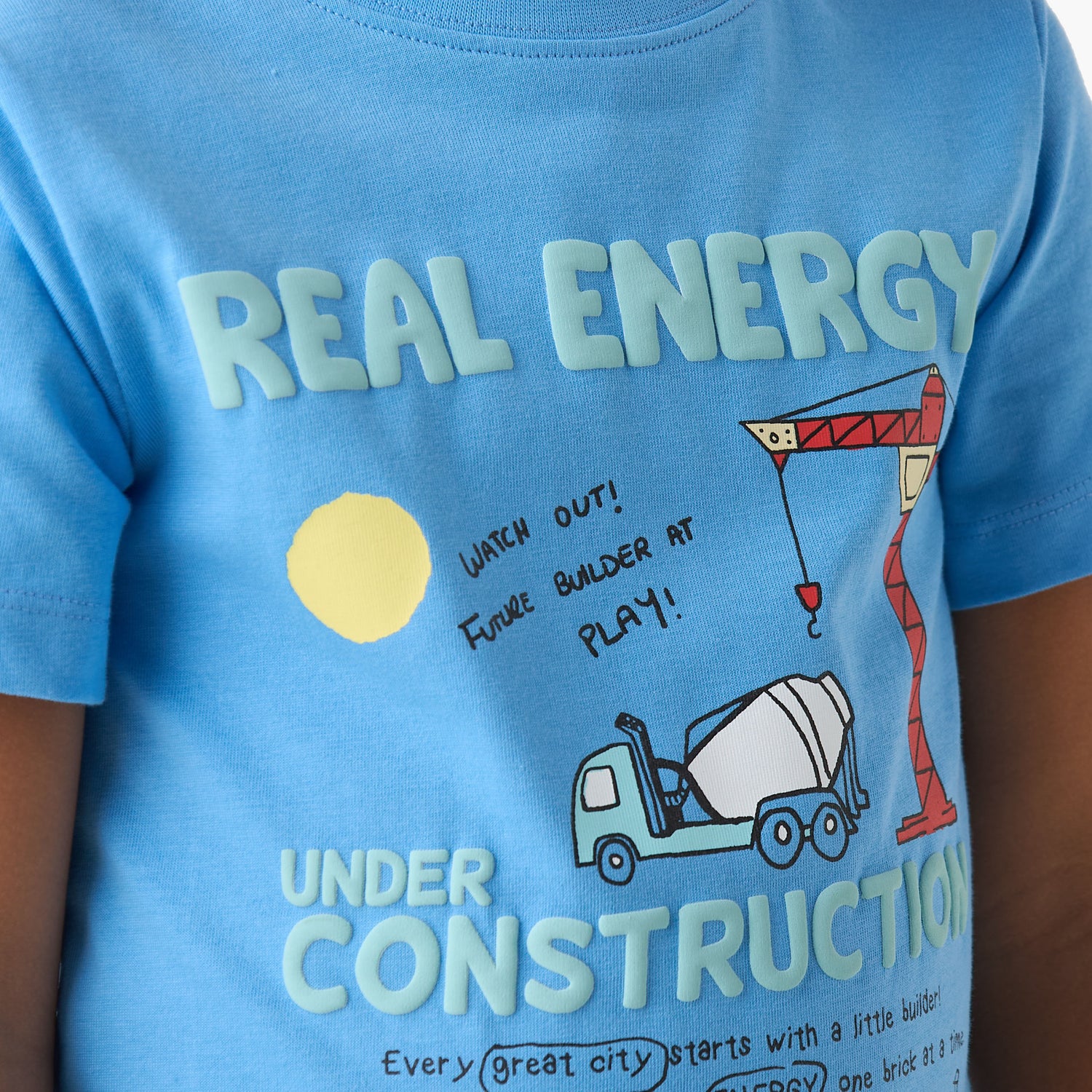 Juniors Crew Neck Short Sleeves T-shirt with Construction Print