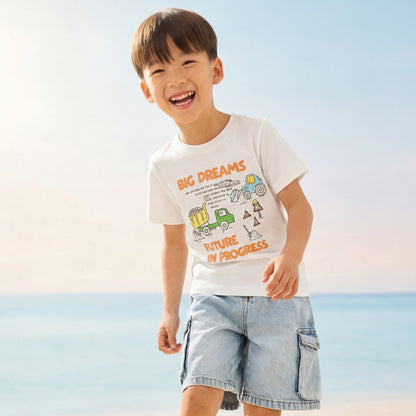 Juniors Crew Neck Short Sleeve T-shirt with Print - White / 1-2 yrs