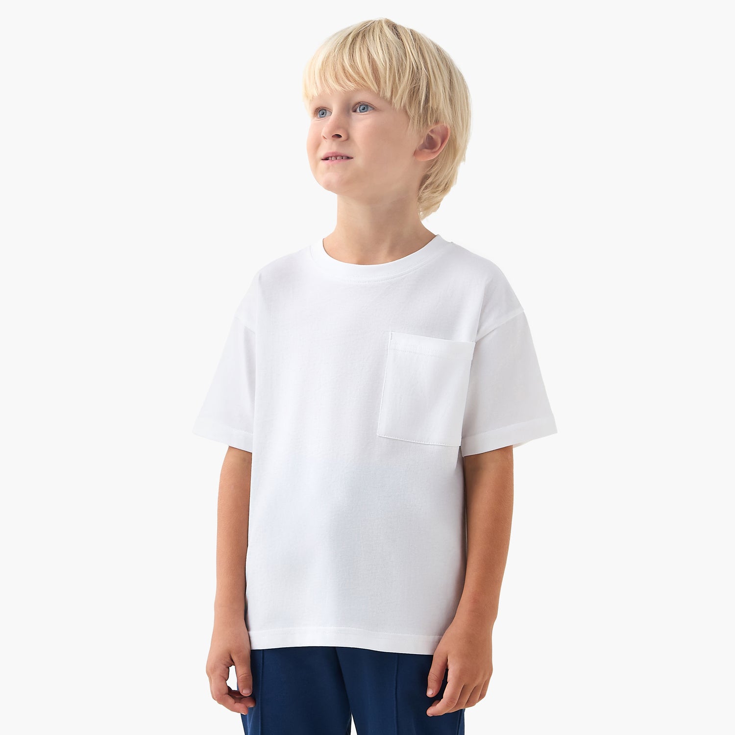 Juniors Crew Neck Short Sleeves T-shirt with Chest Pocket - White / 1-2 yrs