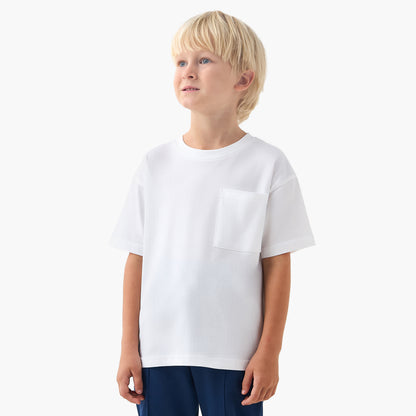 Juniors Crew Neck Short Sleeves T-shirt with Chest Pocket - White / 1-2 yrs