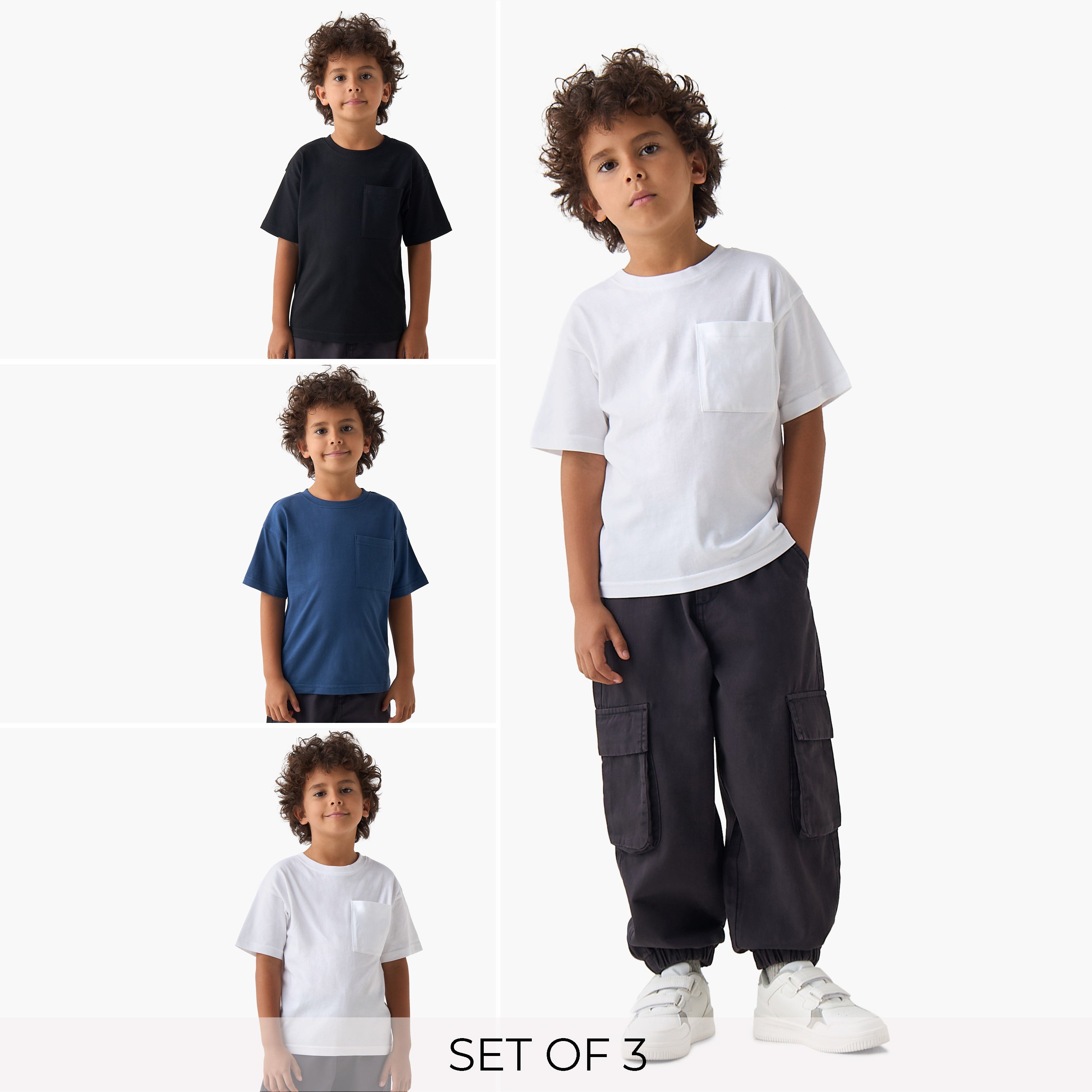Pack of 3 Juniors Crew Neck Short Sleeves T-shirt with Chest Pocket