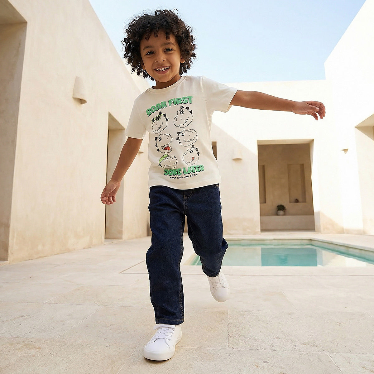 Juniors Crew Neck Short Sleeve T-shirt with Dinosaur Print