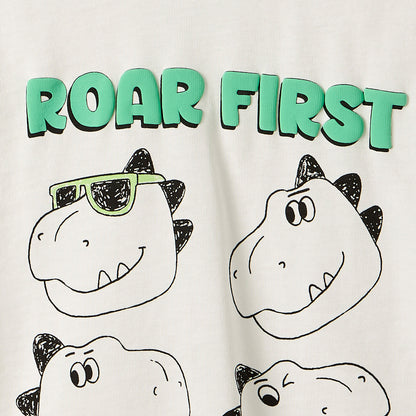 Juniors Crew Neck Short Sleeve T-shirt with Dinosaur Print