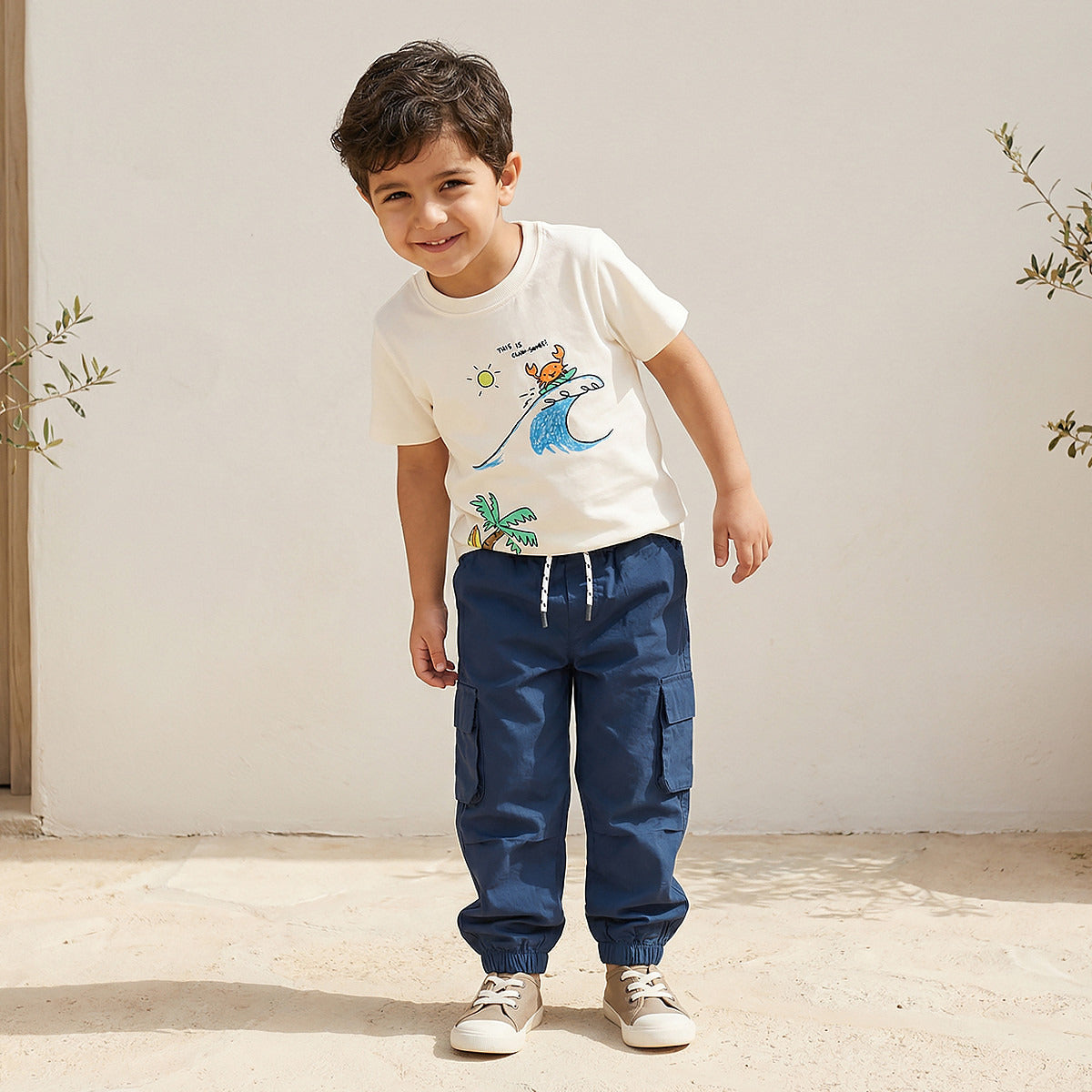 Juniors Crew Neck Short Sleeves T-shirt with Beach Print