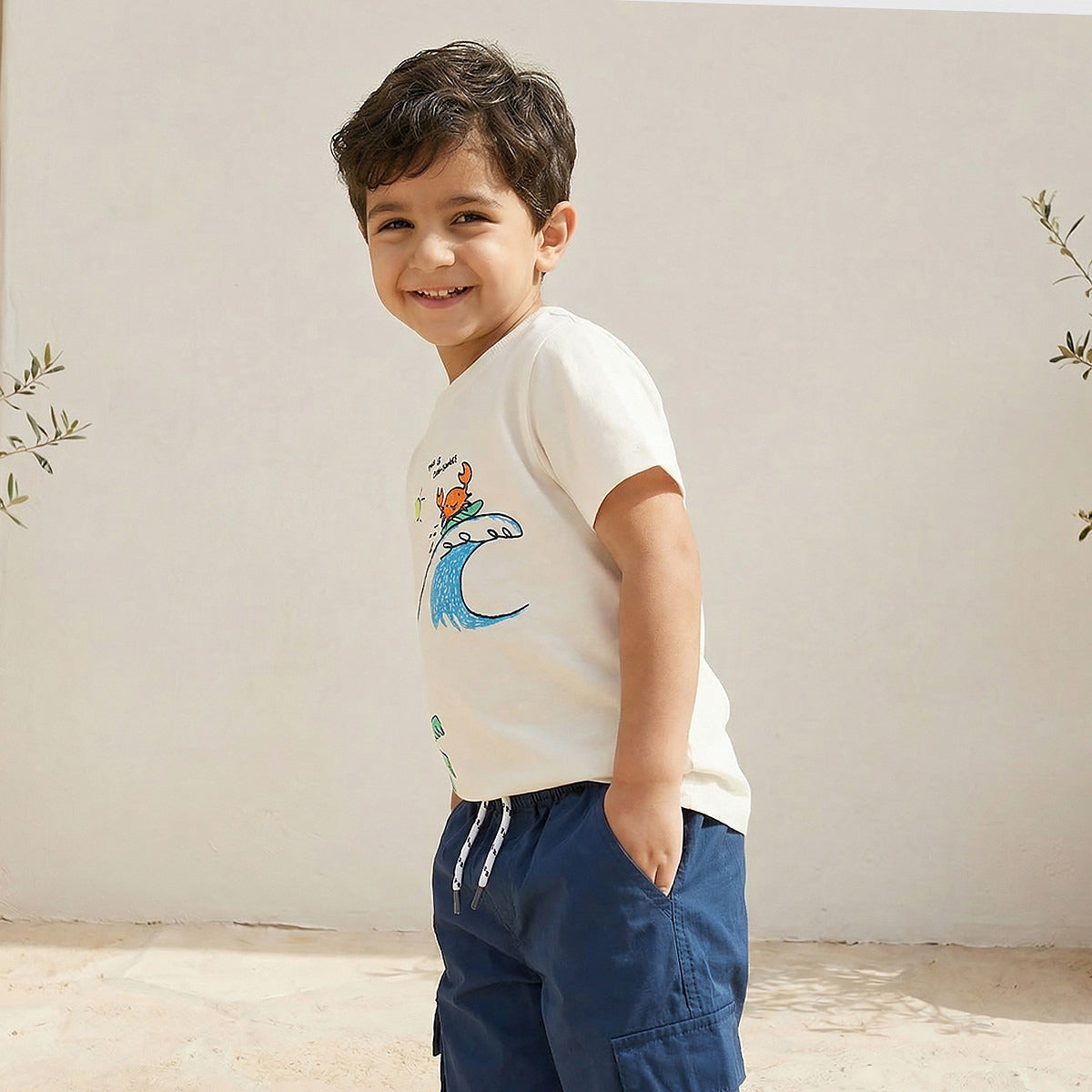 Juniors Crew Neck Short Sleeves T-shirt with Beach Print