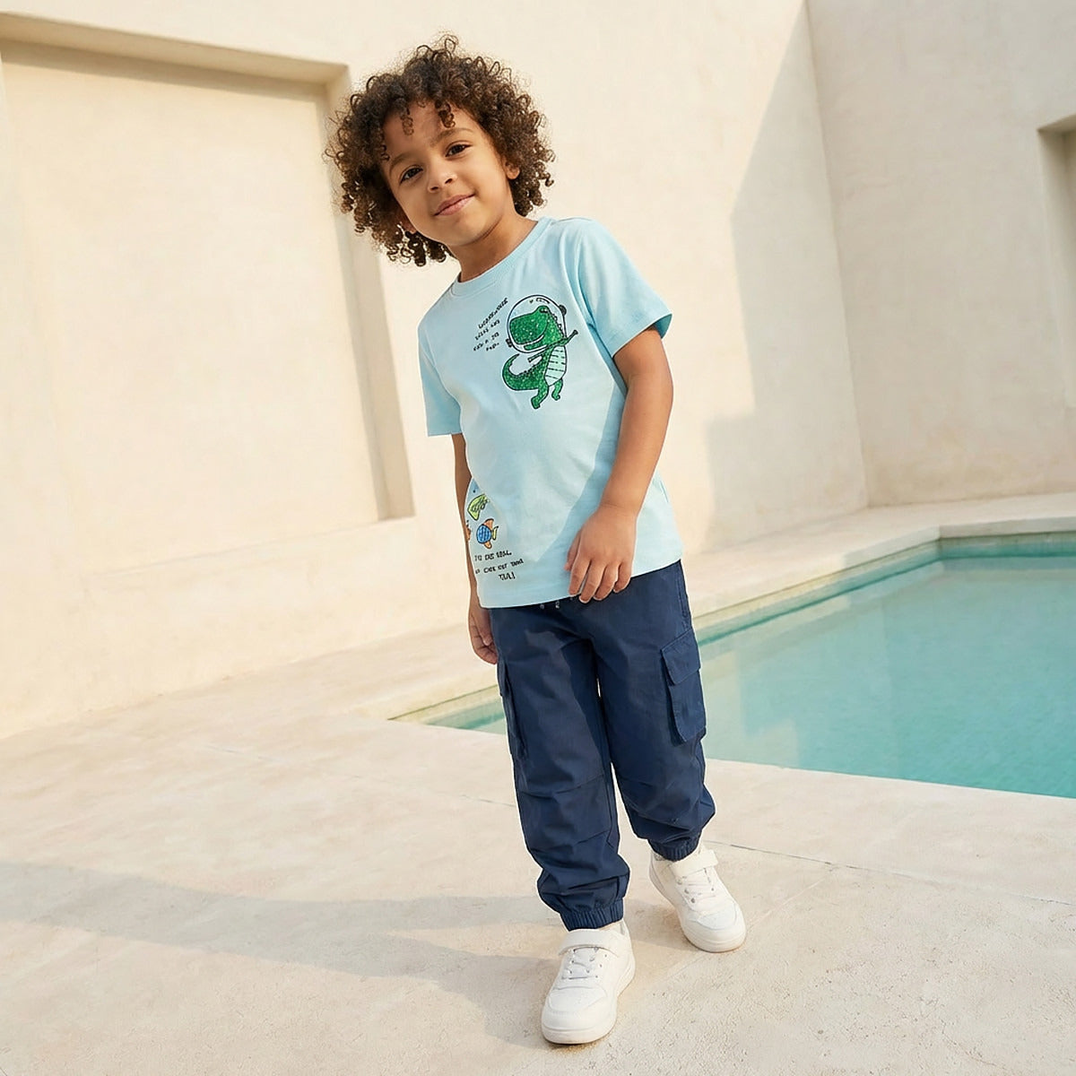 Juniors Crew Neck Short Sleeve T-shirt with Underwater Print
