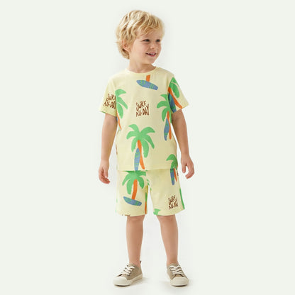 Juniors Crew Neck Short Sleeves T-shirt with Palm Tree Print