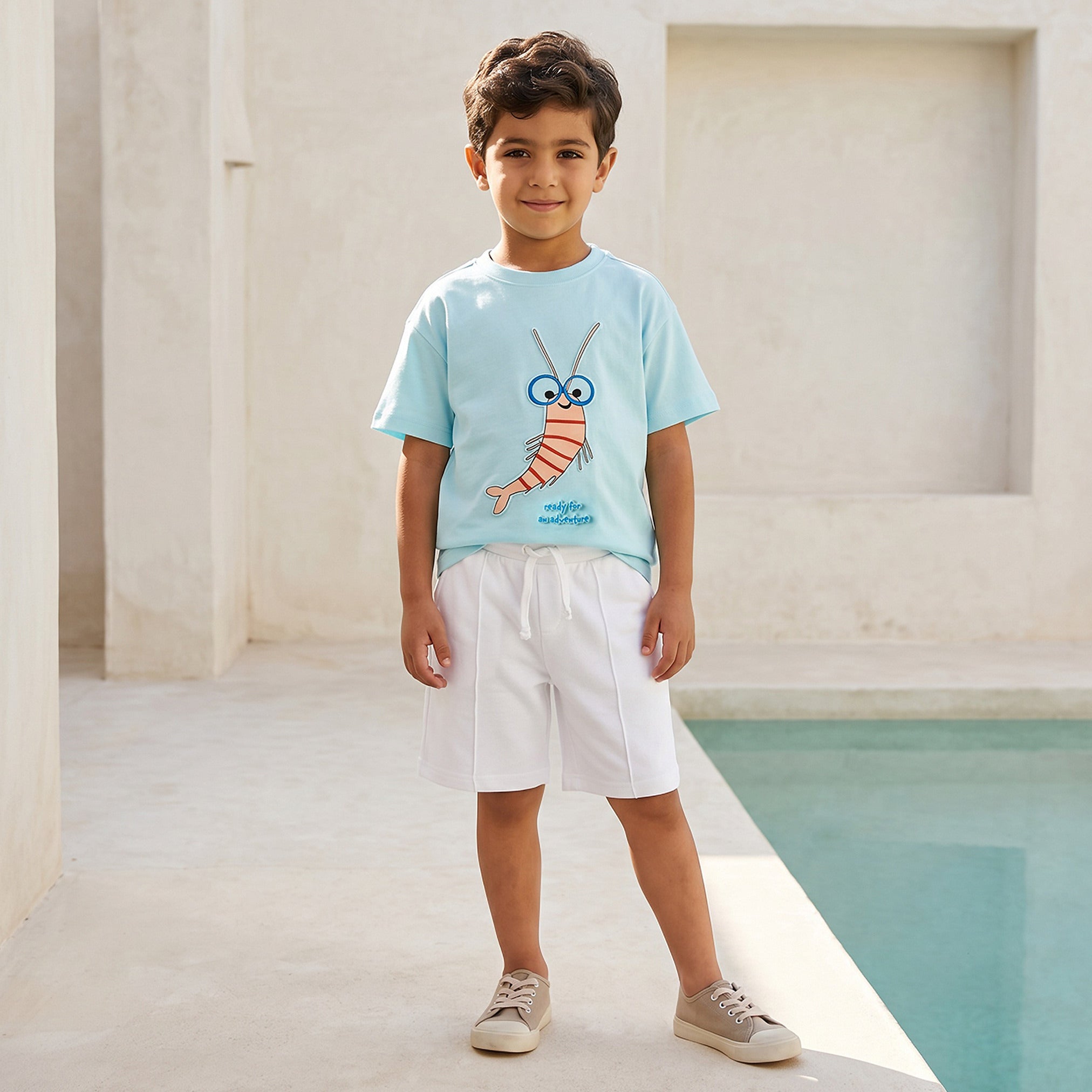 Juniors Crew Neck Short Sleeves T-shirt with Shrimp Print
