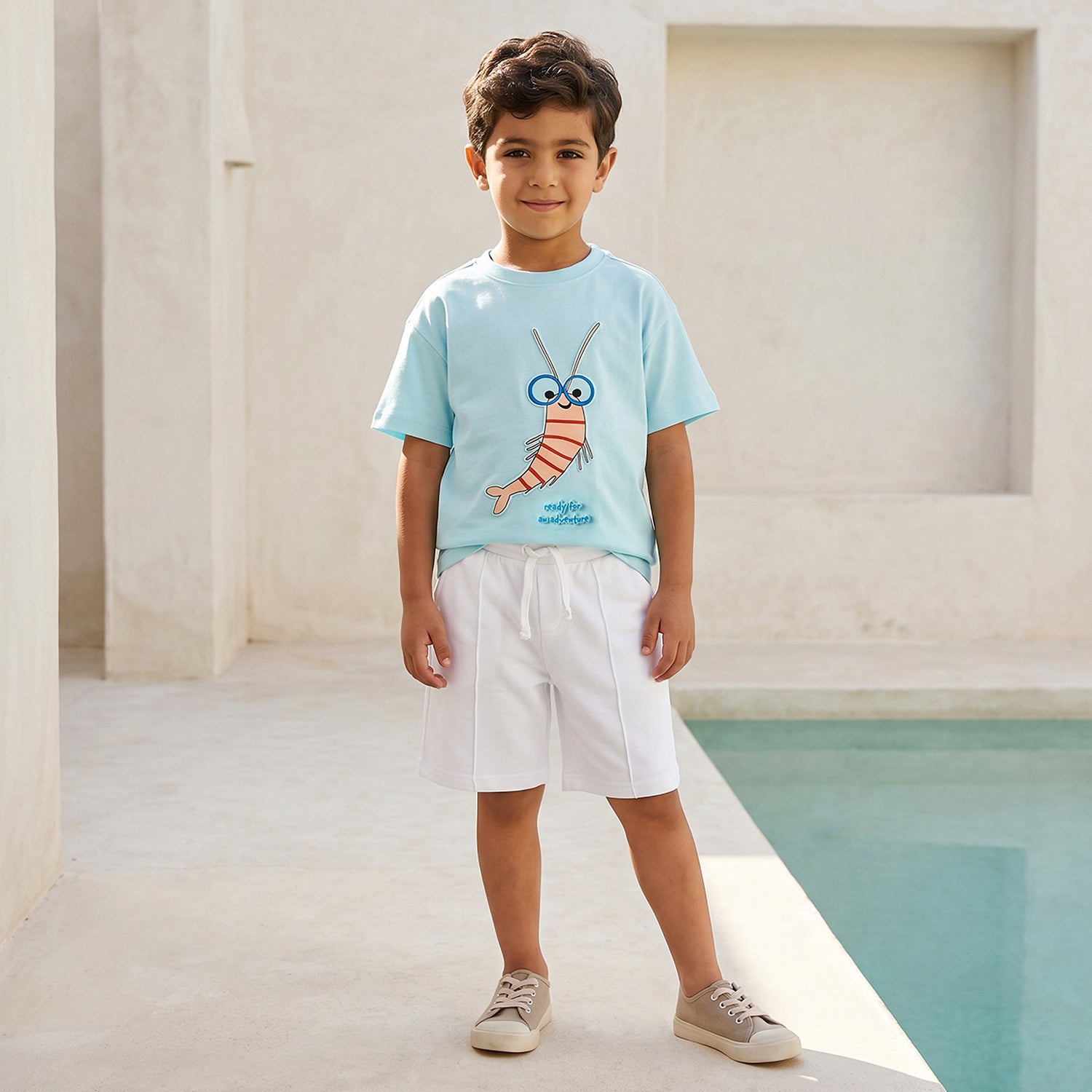 Juniors Crew Neck Short Sleeves T-shirt with Shrimp Print