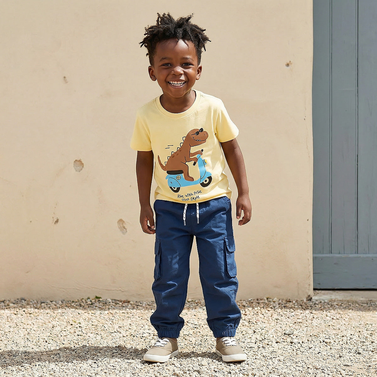 Juniors Crew Neck Short Sleeves T-shirt with Dinosaur Print