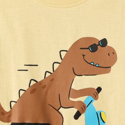 Juniors Crew Neck Short Sleeves T-shirt with Dinosaur Print