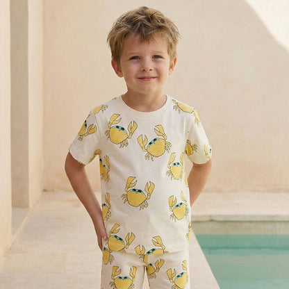 Juniors Crew Neck Short Sleeves T-shirt with Crab Print - White / 1-2 yrs