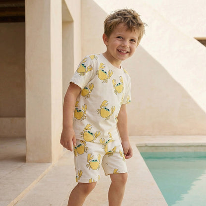 Juniors Crew Neck Short Sleeves T-shirt with Crab Print