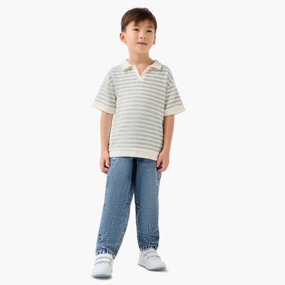 Juniors Collared Short Sleeves Polo T-shirt with Stripes