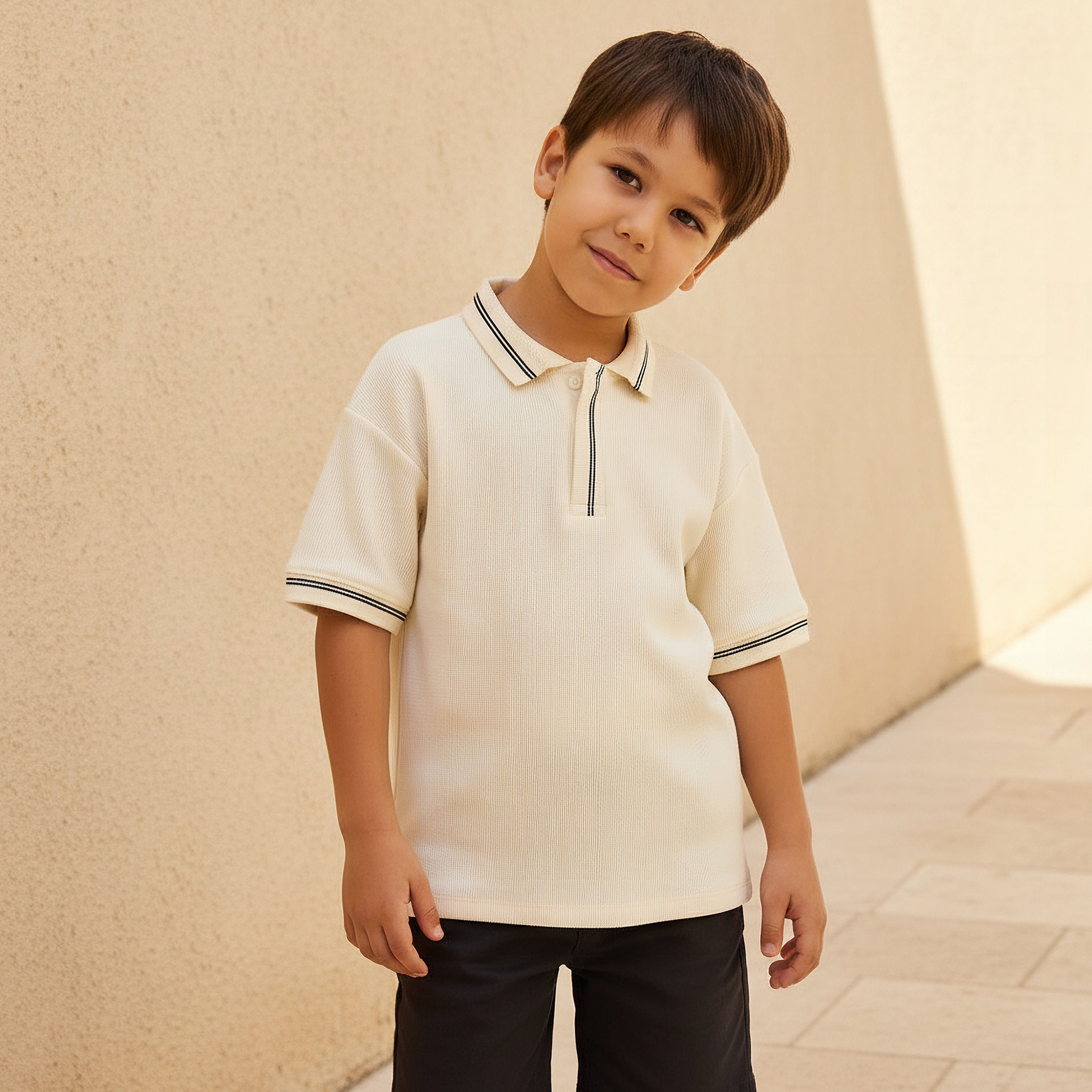 Juniors Polo Neck Short Sleeves T-shirt with Striped