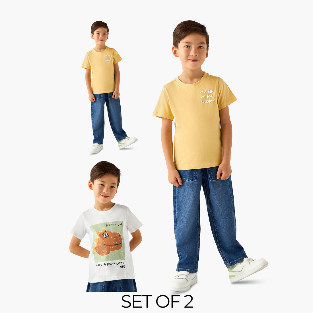 Pack of 2 Juniors Round Neck Short Sleeves T-shirt with Assorted Print - Multicolour / 1-2 yrs