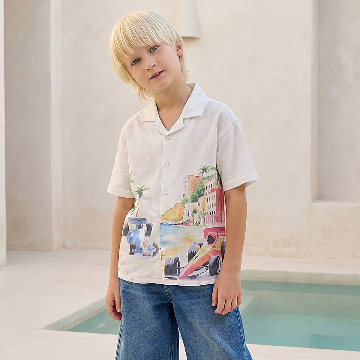 Juniors Short Sleeves Shirt with Graphic Print - White / 1-2 yrs